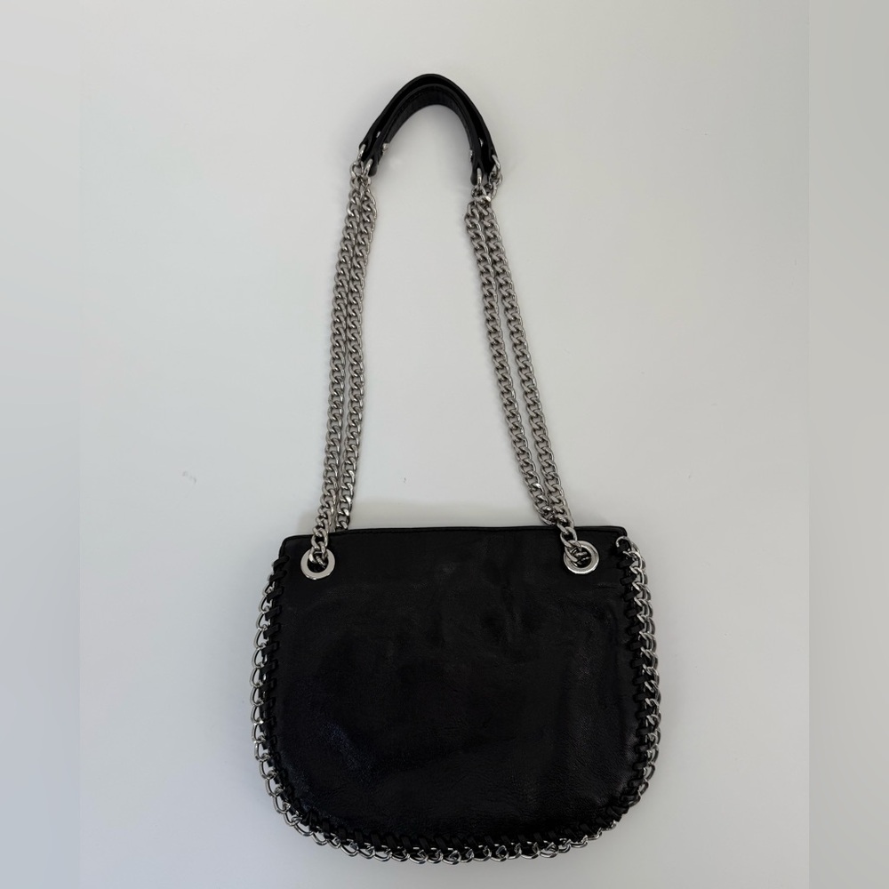 Michael Michael Kors Black Leather Shoulder/Crossbody Chelsea Silver Chain Bag - Picture 4 of 17